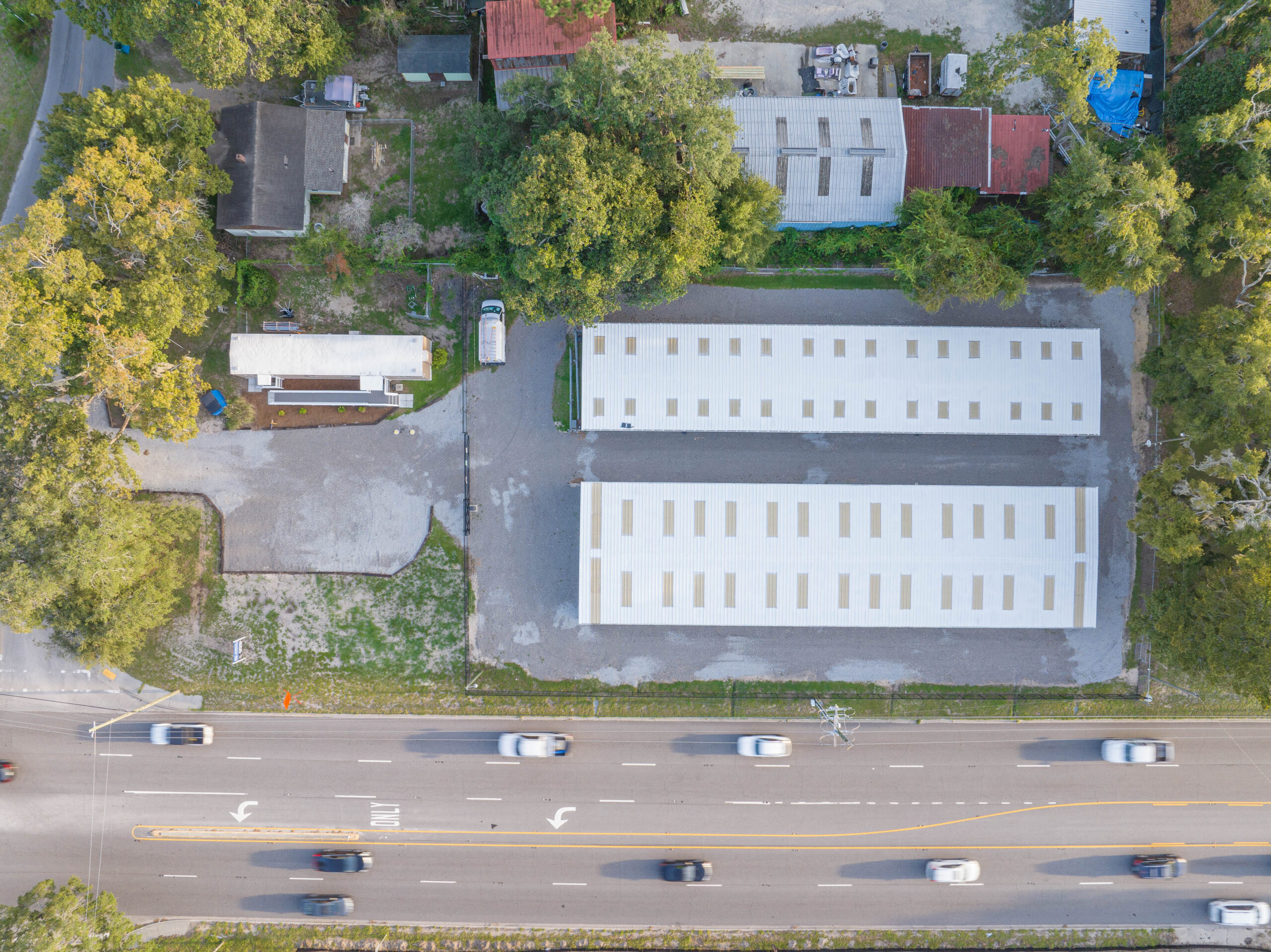 Aerial view of the Ribaut Storage buildings along Ribaut Road in Port Royal